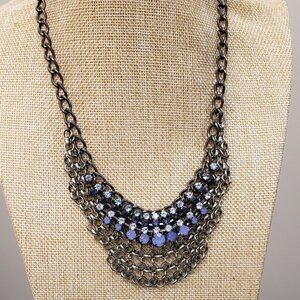 Simply Vera Wang, Black silver metal mesh purple crystal rhinestone bib necklace